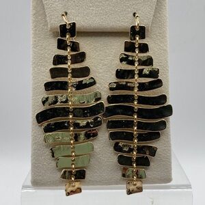 Gold Tone Fishbone Ladder Dangle Earrings Whimsygoth Wedding Guest 3”L